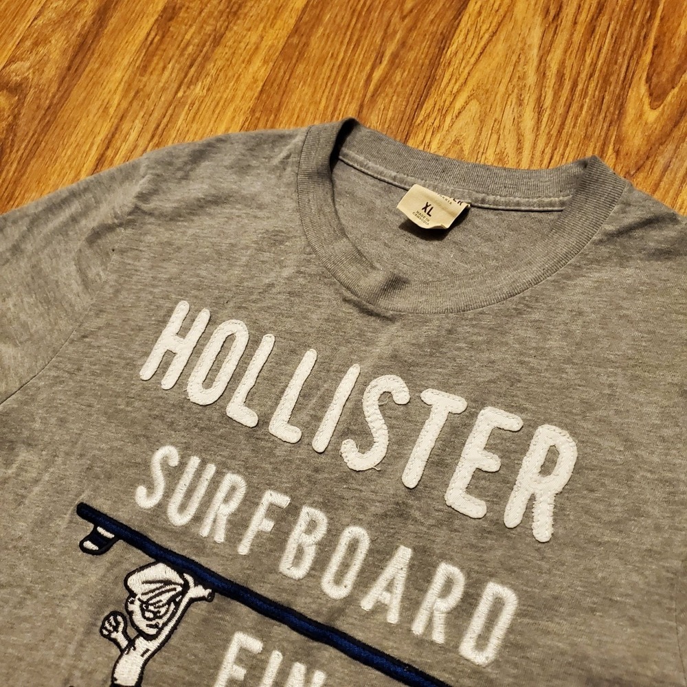 Vtg Hollister Shirt Men XL Gray Surfboard Finals Graphic Applique Short Sleeve